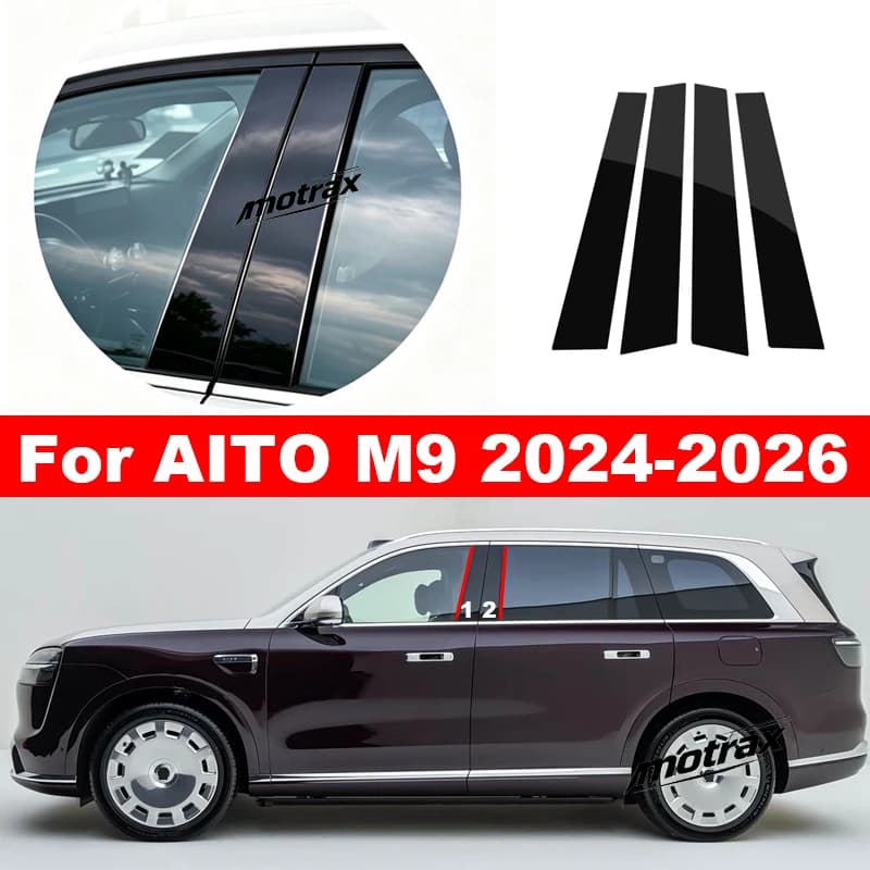 For AITO M9 2025 2026 Car Pillar Posts Door Window Trim Cover Panel Stickers Styling Accessories Exterior Proetction Part