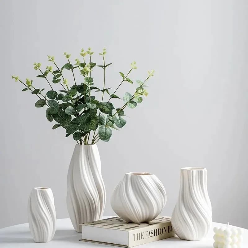 Nordic Vase White Pleated Ceramic High-end Decoration Living Room Home Decor