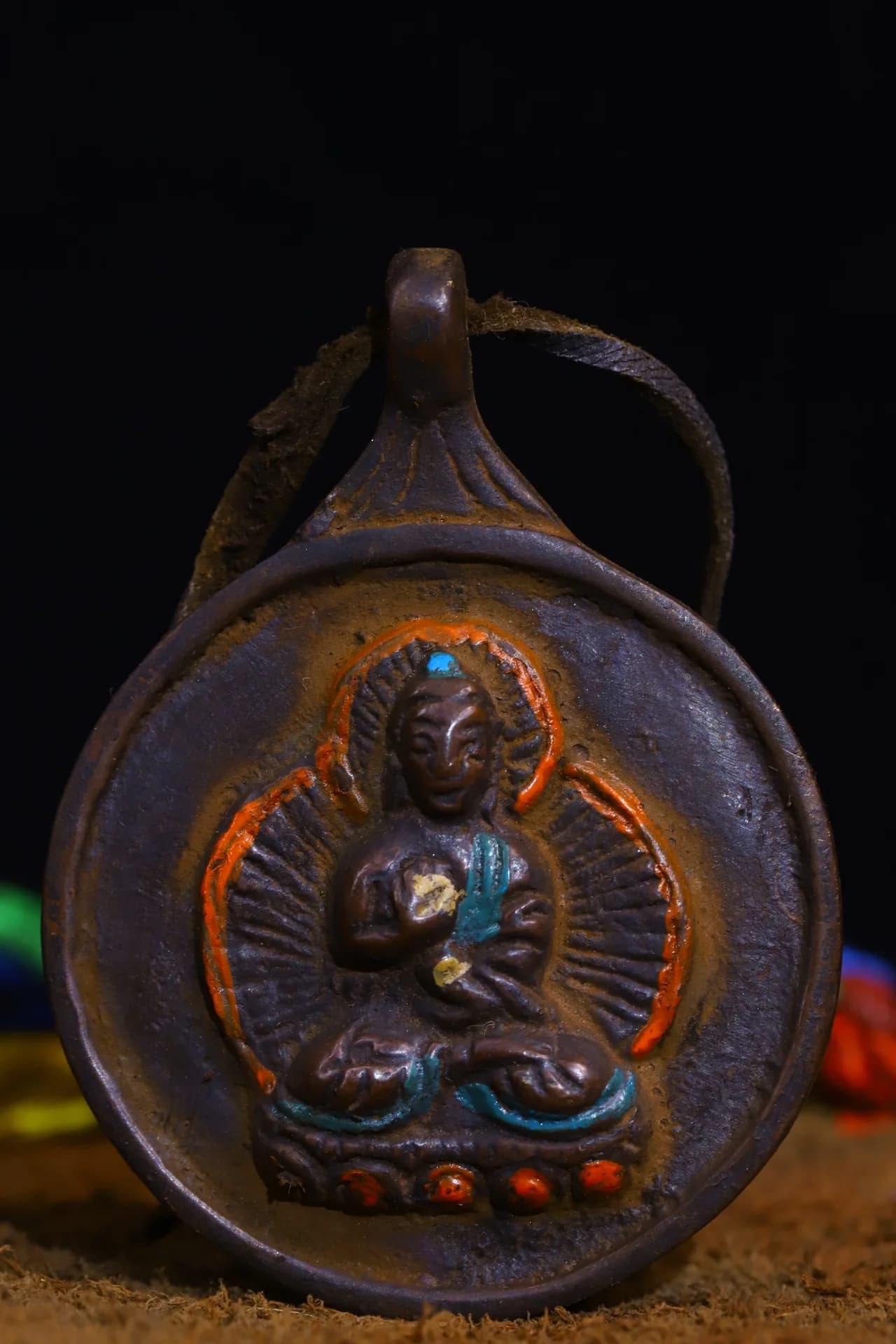 3"Tibetan Temple Collection Old Bronze Cinnabar Painted Sakyamuni Buddha Jiugong gossip card Amulet pendant Town House Exorcism