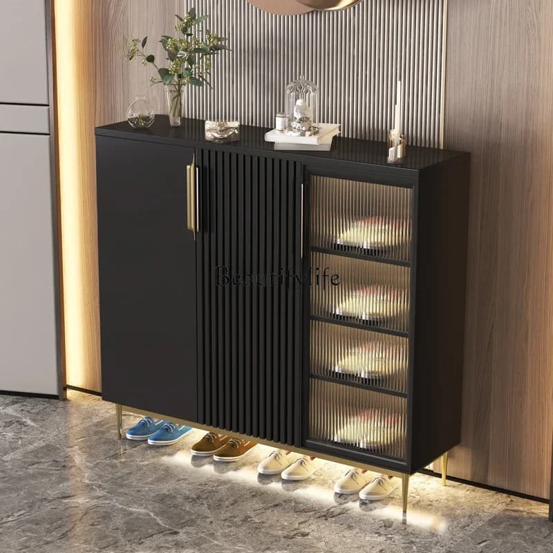 X4 Large Capacity Entrance Cabinet Italian Minimalist Light Luxury Solid Wood Outdoor Stone Plate Hall Cabinet