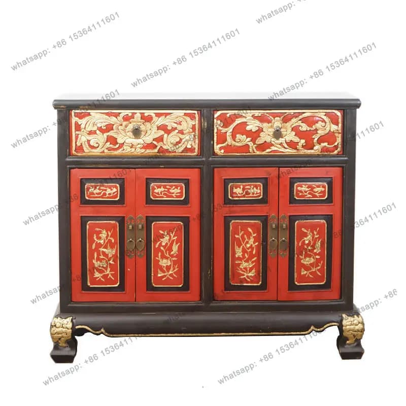 Retro nostalgic gold-painted study red and black storage locker