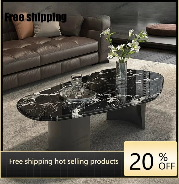 Natural marble coffee table Italian minimalist black rose luxury stone coffee table high-end household small apartment