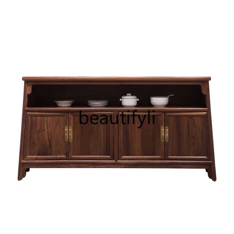 New Chinese-style solid wood dining side cabinet household locker Chinese-style storage log living room wall cabinetH