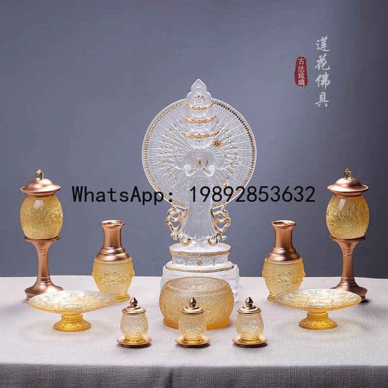 Glazed  buddhist ornaments and offerings suit buddhist hall worship water purification cup incense burner vase offering lamp