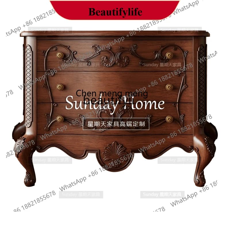 D178 French retro carved chest cabinet antique wood color locker large capacity entrance cabinet