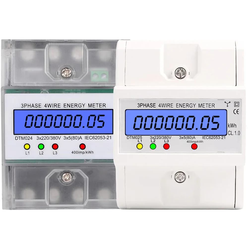 3 Phase 4 Wire Energy Meter 220/380V 5-80A Energy Consumption kWh Meter DIN Rail Wattmeter Voltmeter Ammeter Digital Power Meter