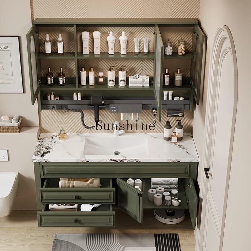 American bathroom cabinet combination rock slab seamless integrated basin, bathroom solid wood washstand