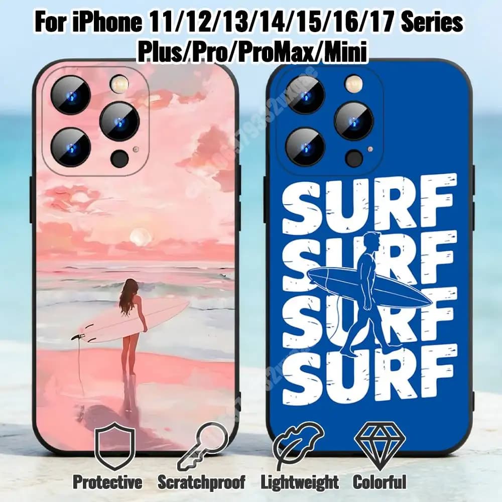Summer Surfing Sport Phone Case for iPhone 17 16 Pro Plus Air 15 14 Max Mini 12 11 Soft Shockproof Cover