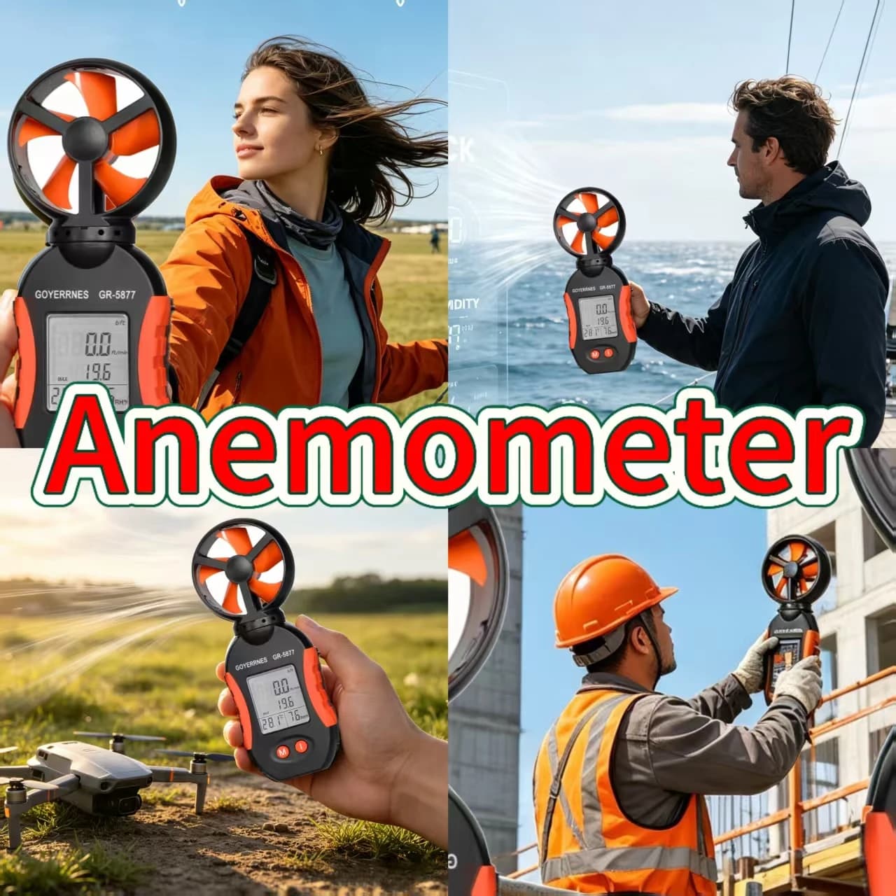 Handheld Anemometer Digital Wind Gauge C/F Switch Max 30m/s ±5% Accuracy for HVAC Sailing Drone with Tripod Mount
