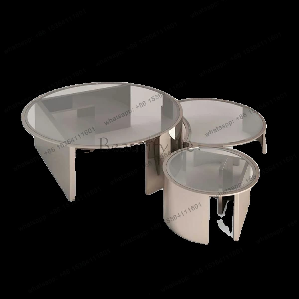 Italian Simple Tempered Glass Coffee Table Combination Stainless Steel Dual-purpose Circular Creative Movable
