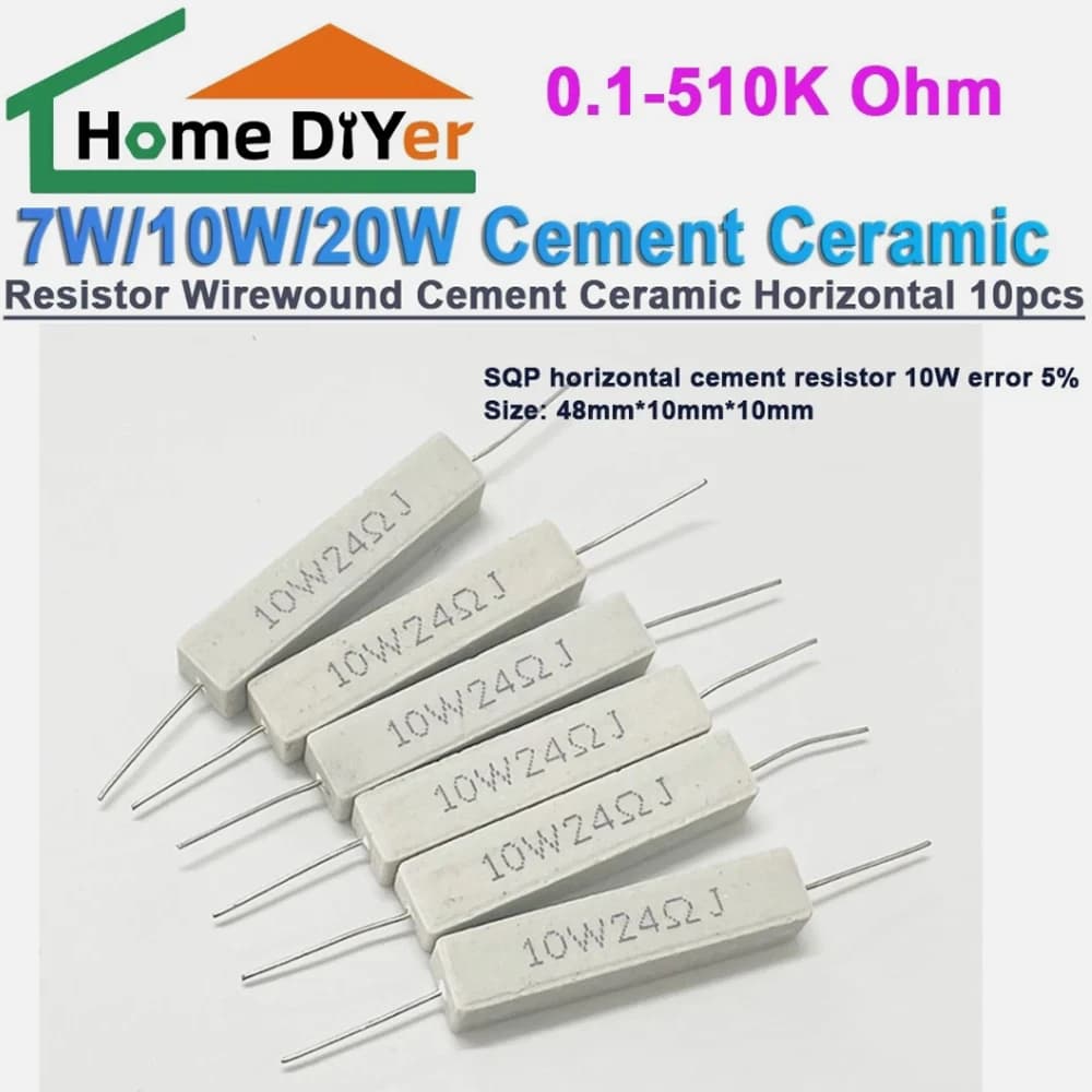 10pcs 7W 10W Cement Resistor Power Resistance 0.1R 0.5R 10R 50R 0.22 0.33 0.5 1 2 5 8 10 15 20 25 30 100 1K 2K-100K ohm