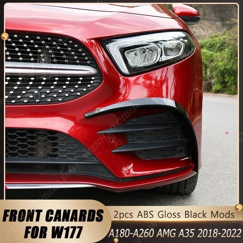 Car Front Canards Apron Bumper Splitter Spoiler for Mercedes Benz W177 A180 A200 A250 A260 AMG A35 2018-2022 Aero Body Kits
