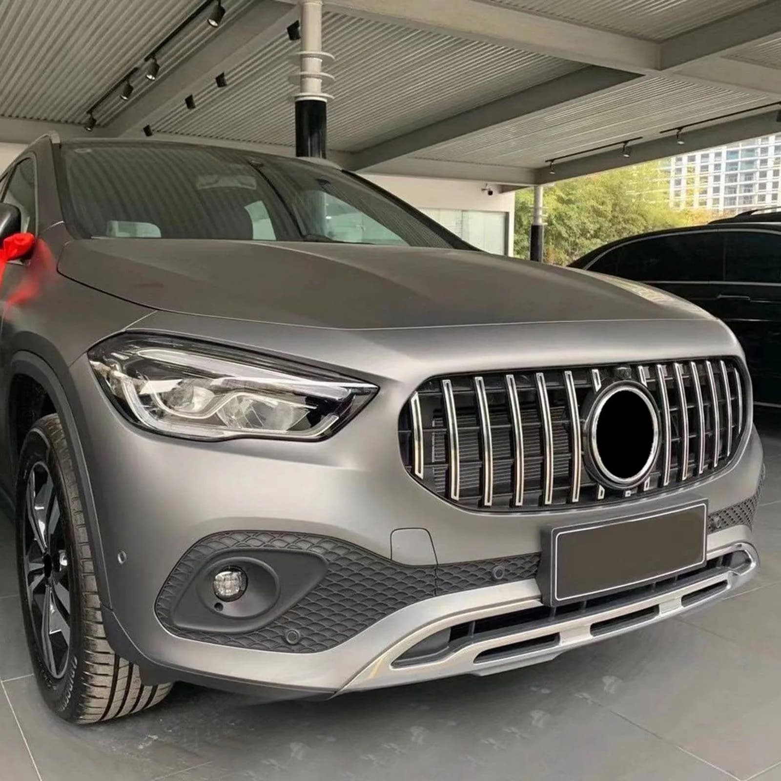 For Mercedes-Benz GLA-Class H247 2021-up GT Style With Camera Hole Car Front Bumper Grille Racing Grilles Body Kit Refit