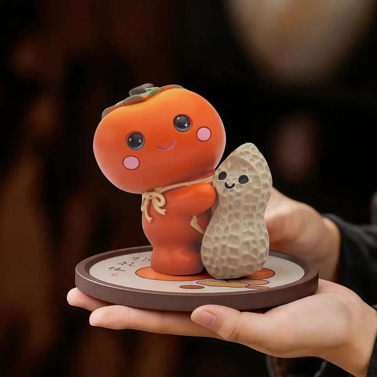Persimmon & Peanut Resin Figurine, Good Things Happen Ornament for Car Dashboard, Office Desk Decor, Kawaii Desktop Accessories
