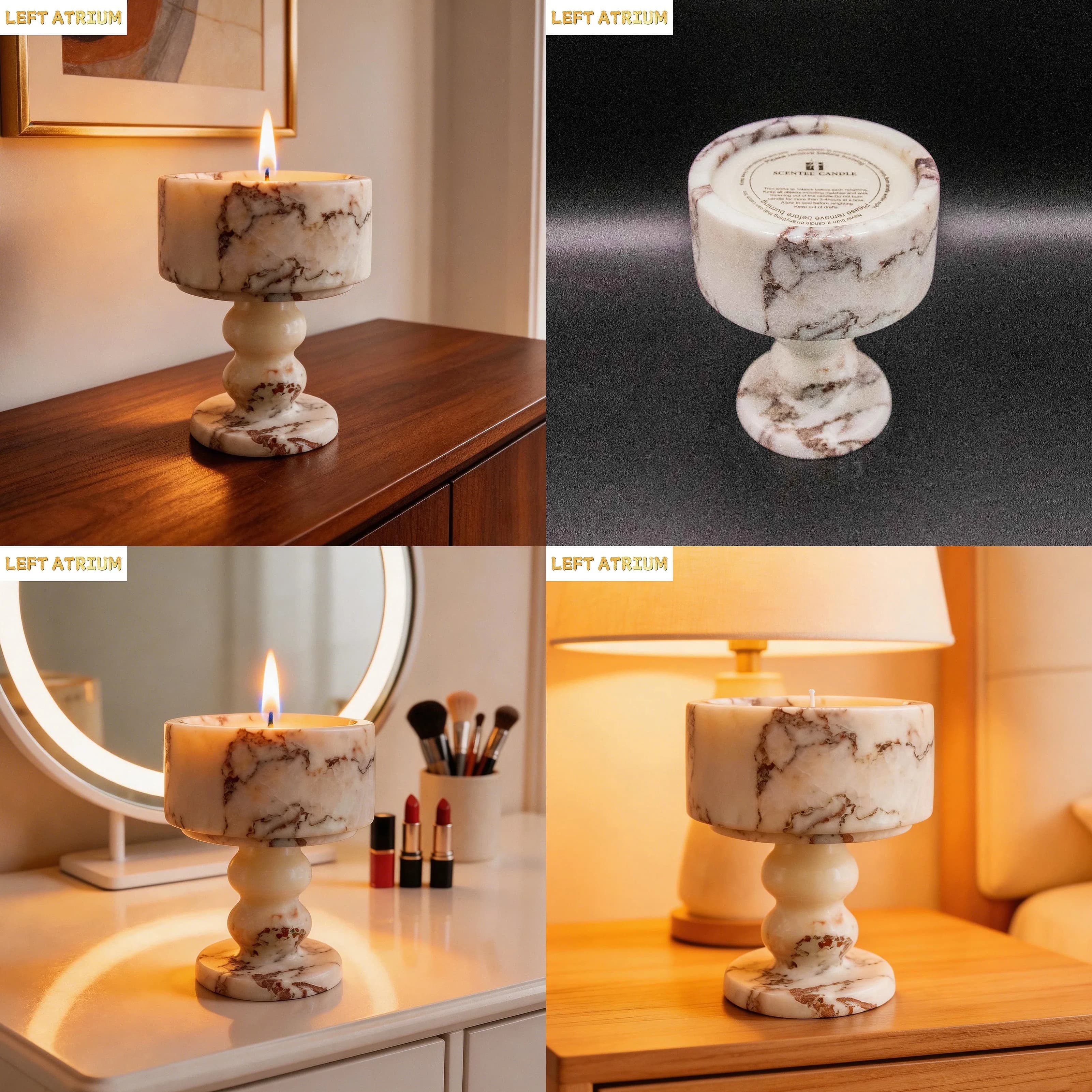 Chenshiyi White Natural Marble Tall Candle Holder, Vintage Exquisite Home Decor, Versatile Atmosphere Ornament