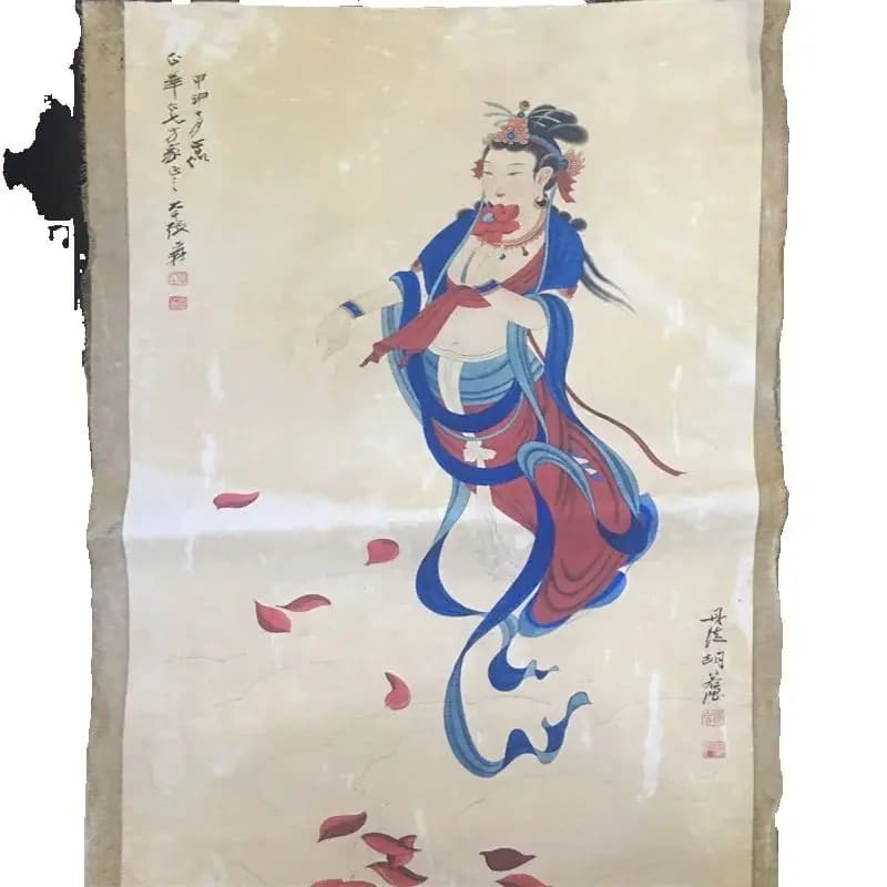 Chinese Old Scroll The works Painter Zhang Daqian's Dunhuang Ladies Painting , Rice Paper Painting Slice,Decorative Picture Art