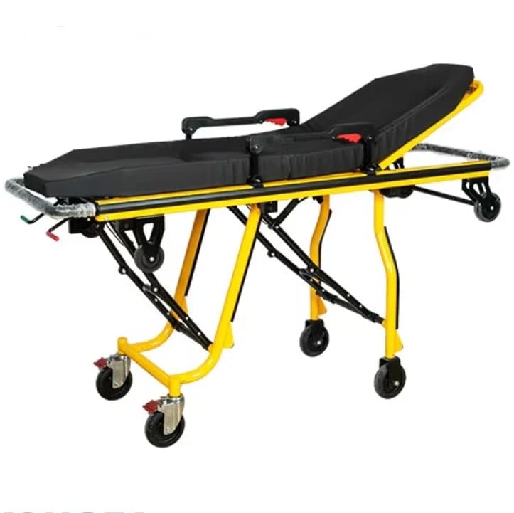 Metal structure of emergency ambulance stretcher with detachable surface locking device