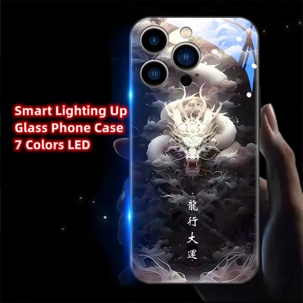 Great Fortune Dragon Smart LED Light Glow Tempered Glass Phone Case For Samsung S25 S24 S23 S22 S21 S20 FE Note 10 20 Plus Ultra