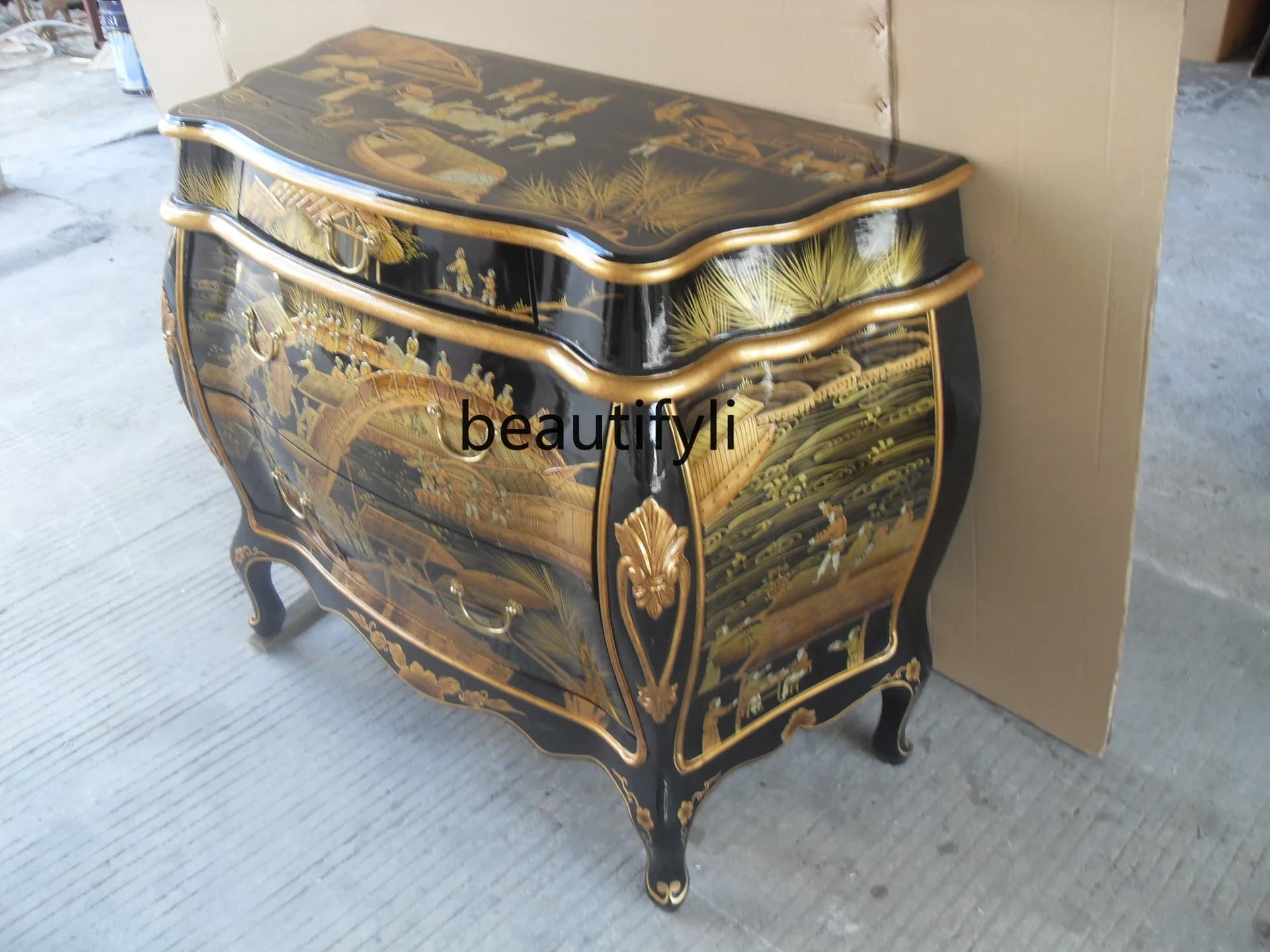 Three-Drawer Cabinet Furniture Ming-Qing Style Entrance Art Storage Cabinet