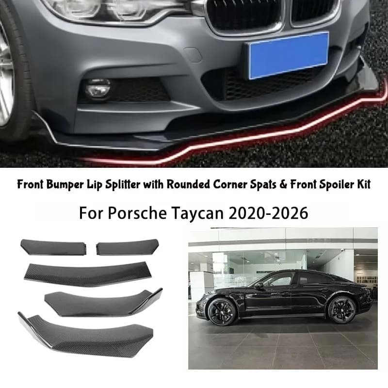 5-Segment Adjustable Front Bumper Lip Splitter Body Kit For Porsche Taycan 2020-2026