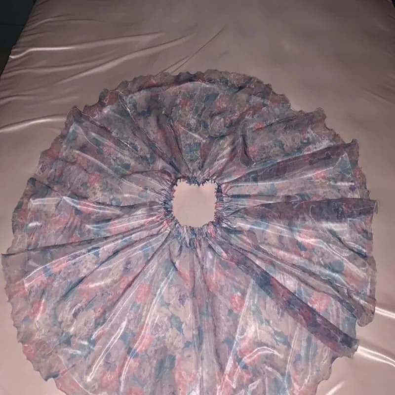 High Gloss Double Layers Satin Silky Soft Large Swing Half Skirt Sexy Women Skirt Floral Print High Waist Sleeping Loose Bottoms