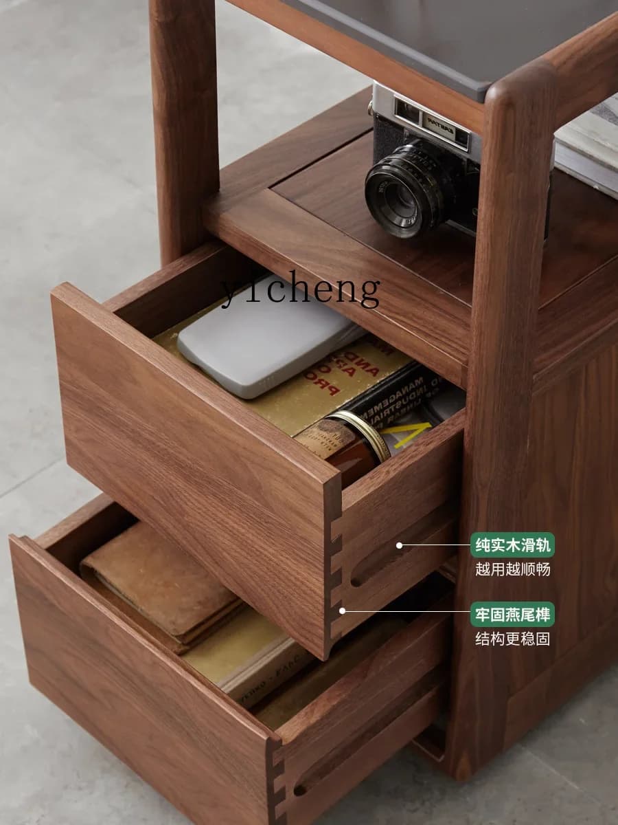 HYS wood language solid wood edge few small apartment living room sofa side cabinet black walnut rock slab movable corner few