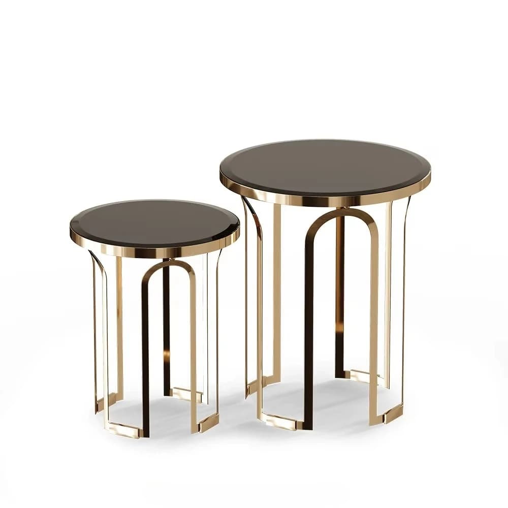Champagne mirror gold stainless steel base glass top table