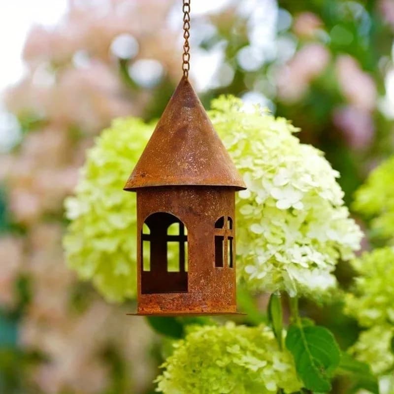 Nordic vintage rusty iron house decoration pendant castle candle holder candle protection cover holiday decoration candle holder