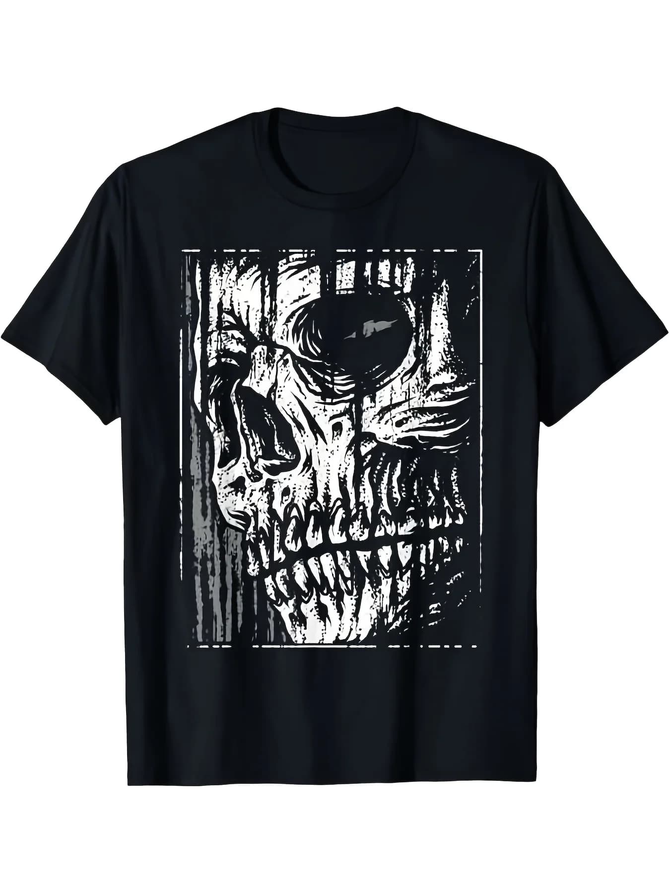 Gothic Skull Print Dark Art Grunge Occult Horror Graphic T-Shirt 100% Cotton O-Neck Short Sleeve Summer Casual Mens T-shirt