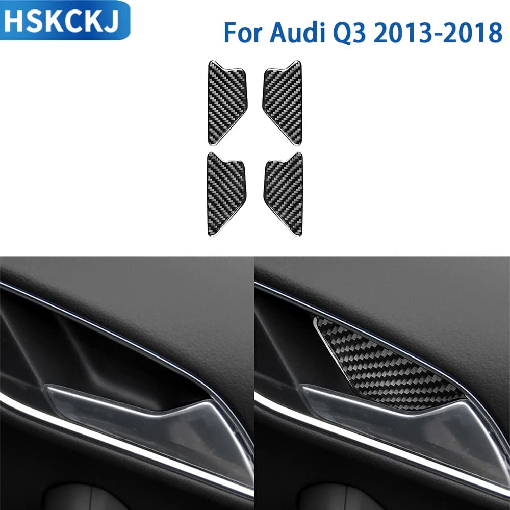For Audi Q3 2013-2018 Accessories Real Soft Carbon Fiber Car Inner Door Handle Bowl Panel Cover Trim Sticker
