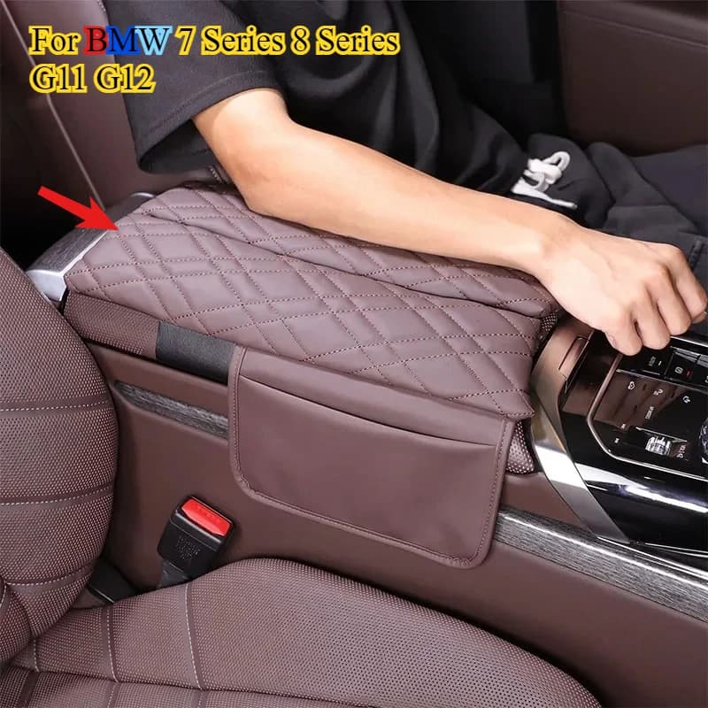For BMW 7 Series G70 2023-2024 Leather Red Car Center Console Armrest Box Protective Cover Plaid  Interior Protect Accessories