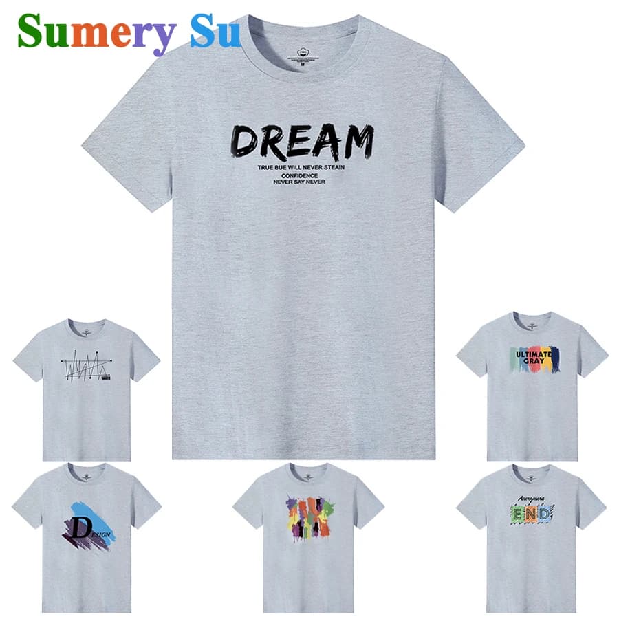 Grey T Shirts Men Cotton Cool New O-Neck Slim Short Tee Shirt Male Clothing Casual Travel 31 Styles Plus Size M-6XL Wholesale