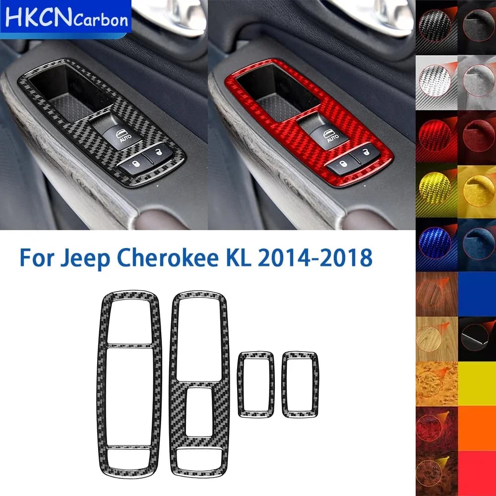 For Jeep Cherokee KL 2014-2018 Accessories Real Soft Carbon Fiber Car Interior Window Lift Switch Panel Cover Trim Sticker