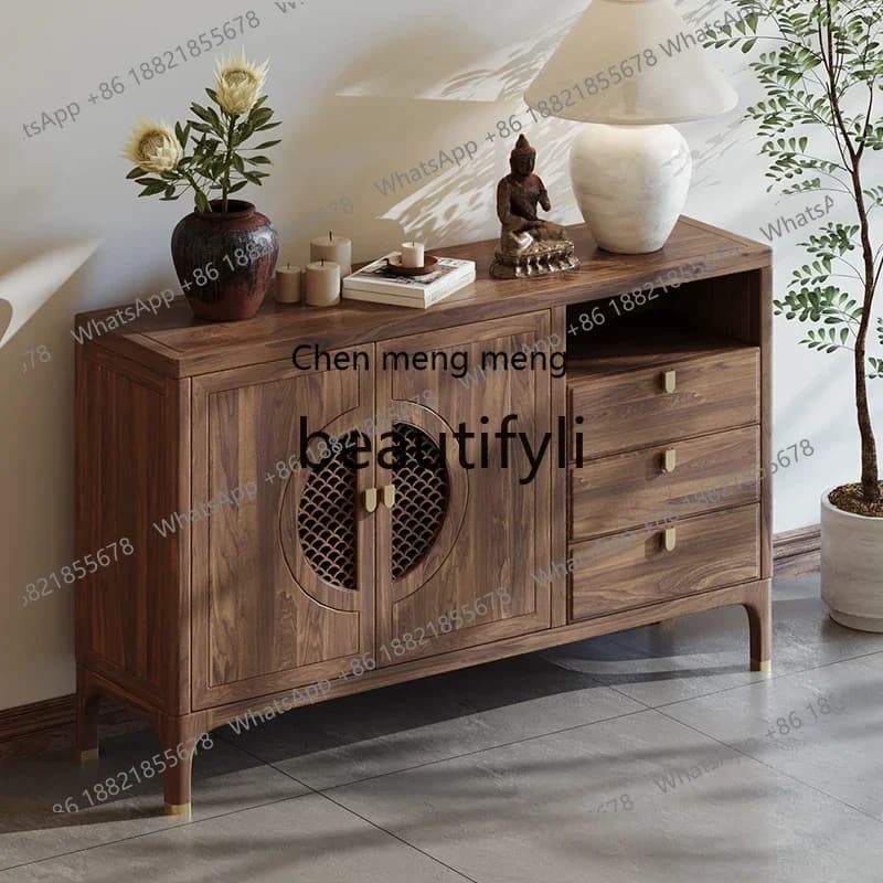 M178 New Chinese-style North American black walnut solid wood porch cabinet entry modern light luxury Song-style aesthetic furni