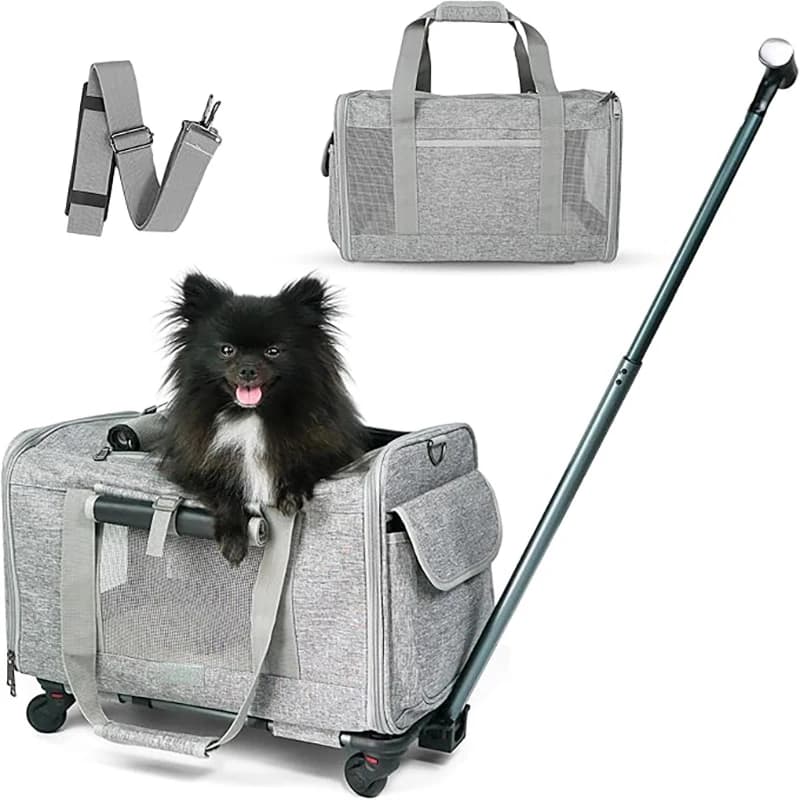 Pet Carrier with Wheels for Dogs Up To 15lbs & Cat  Airline Approved Dog Carrier Rolling Pet Carrier Foldable Pet Stroller