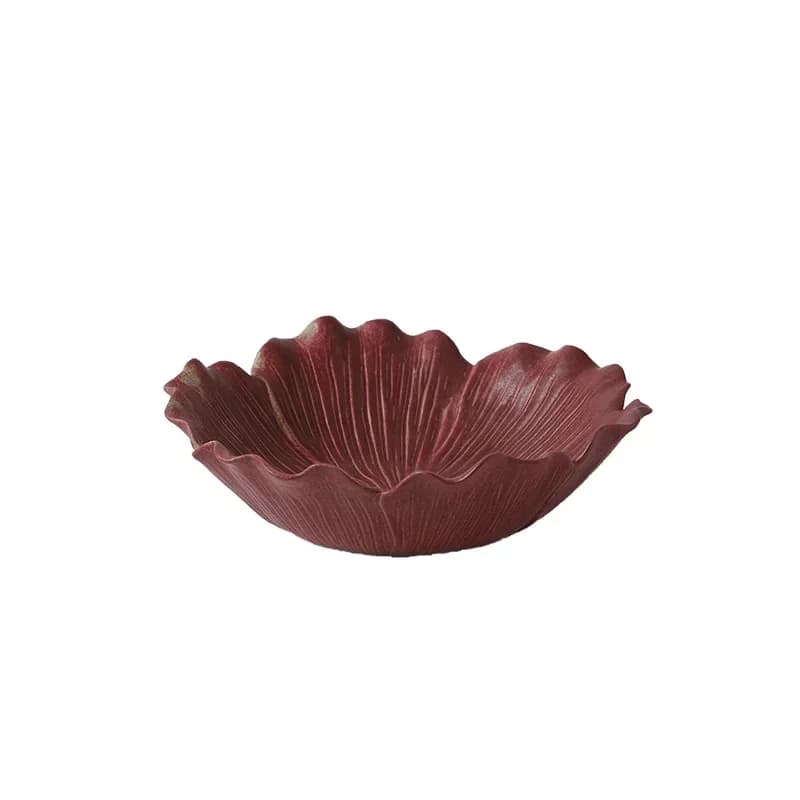Modern simple retro red ceramics, curled vase fruit plate decorations, home model room homestay soft decoration