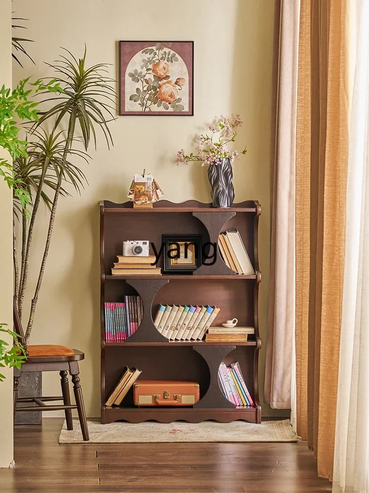 LMM all solid wood retro side cabinet log storage bookshelf combination decorative cabinet