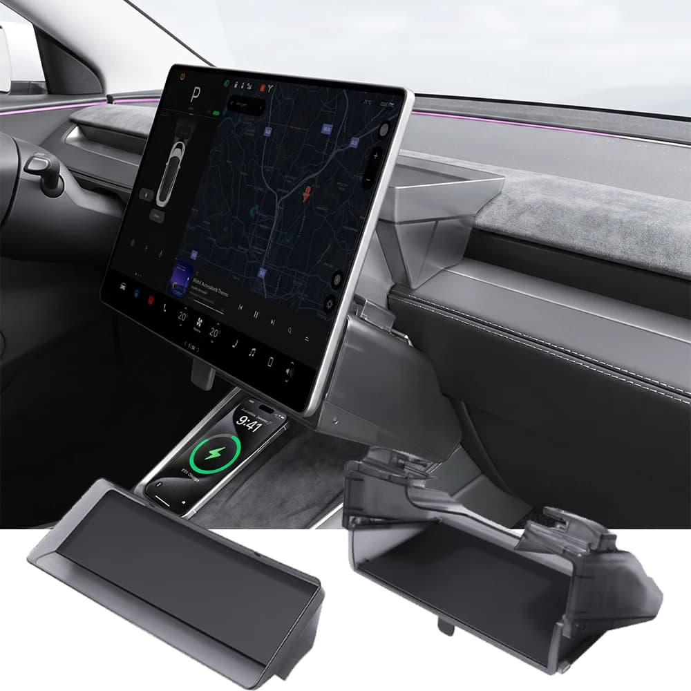 For Tesla Model 3/Y Highland Juniper Center Console Screen Under Hidden Storage Box Organizer Glasses Phone Holder Accessories
