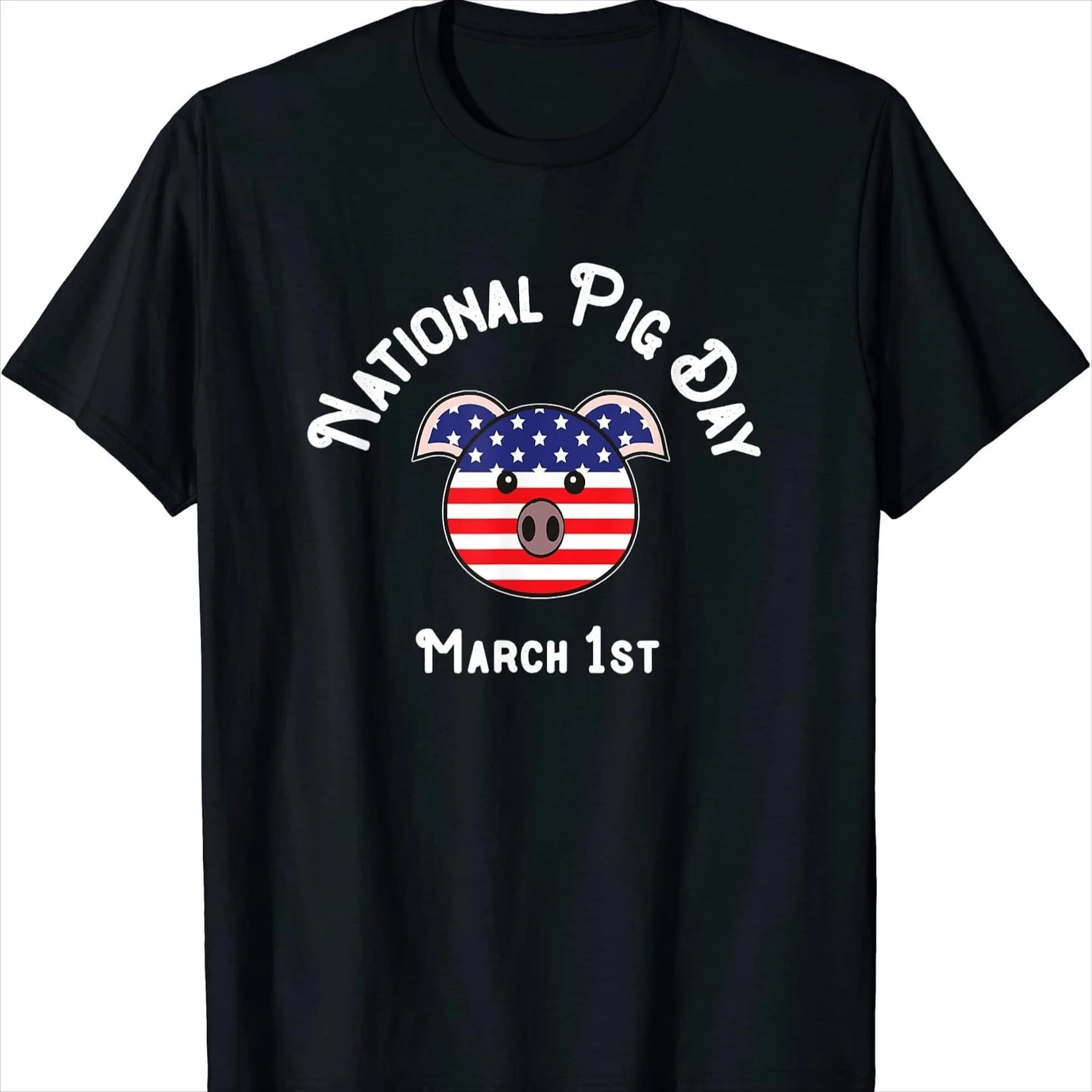 National Pig Day T-Shirt 100% Cotton O-Neck Short Sleeve Summer Casual Mens T-shirt Streetwear