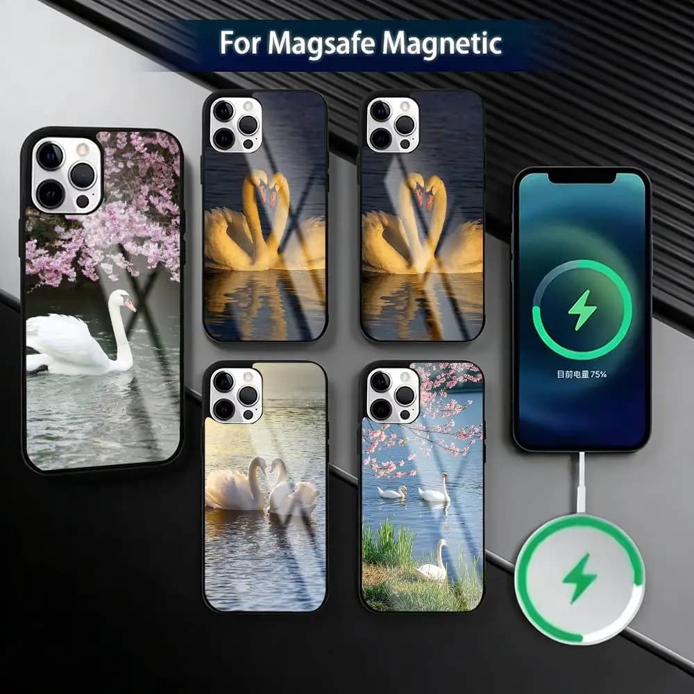Elegant White Swan   Phone Case For iPhone17,16,15,14,13,12,11 Plus,Pro Magnetic For Magsafe Wireless Charging