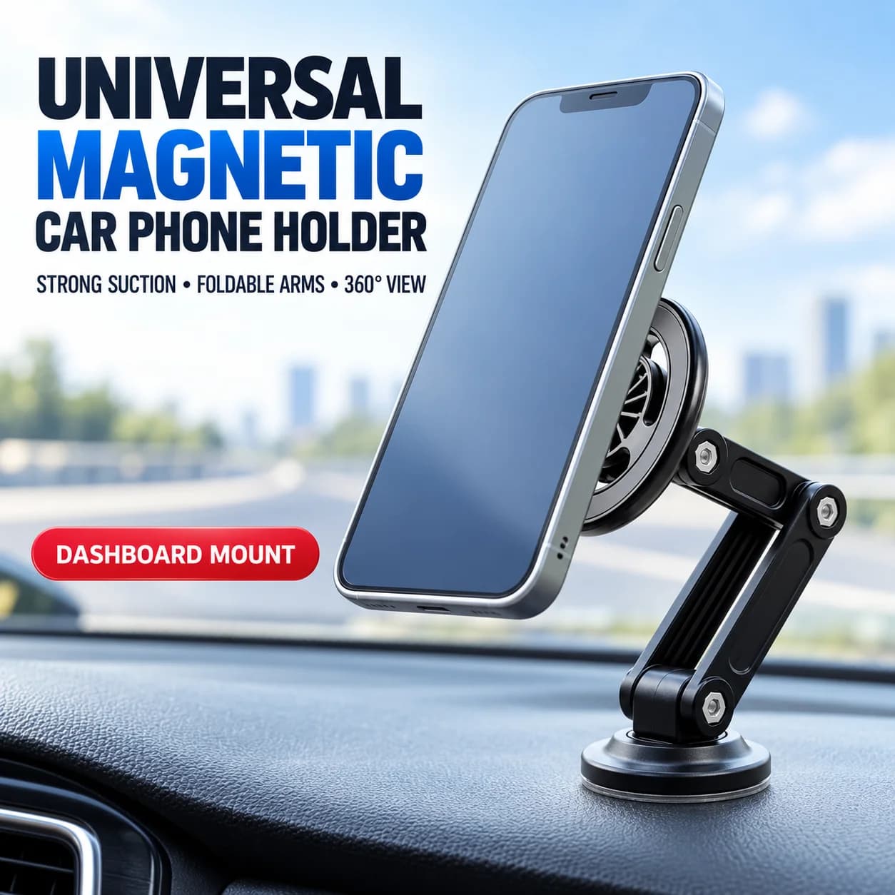 360° Rotating Magnetic Car Phone Mount, Foldable Navigation Holder for Dashboard and Interior Use