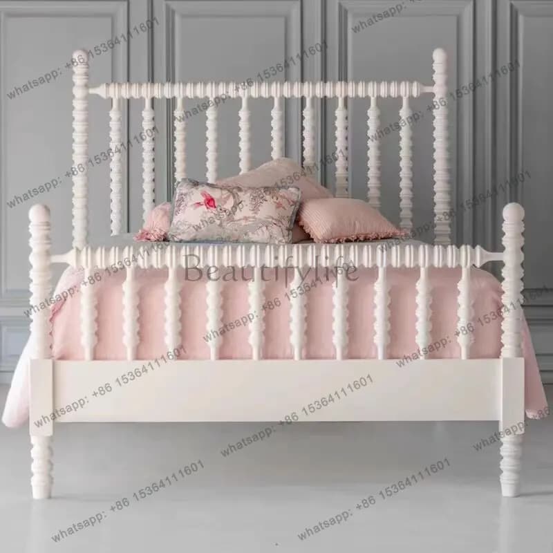 Nordic simple light luxury French solid wood double bed retro customization