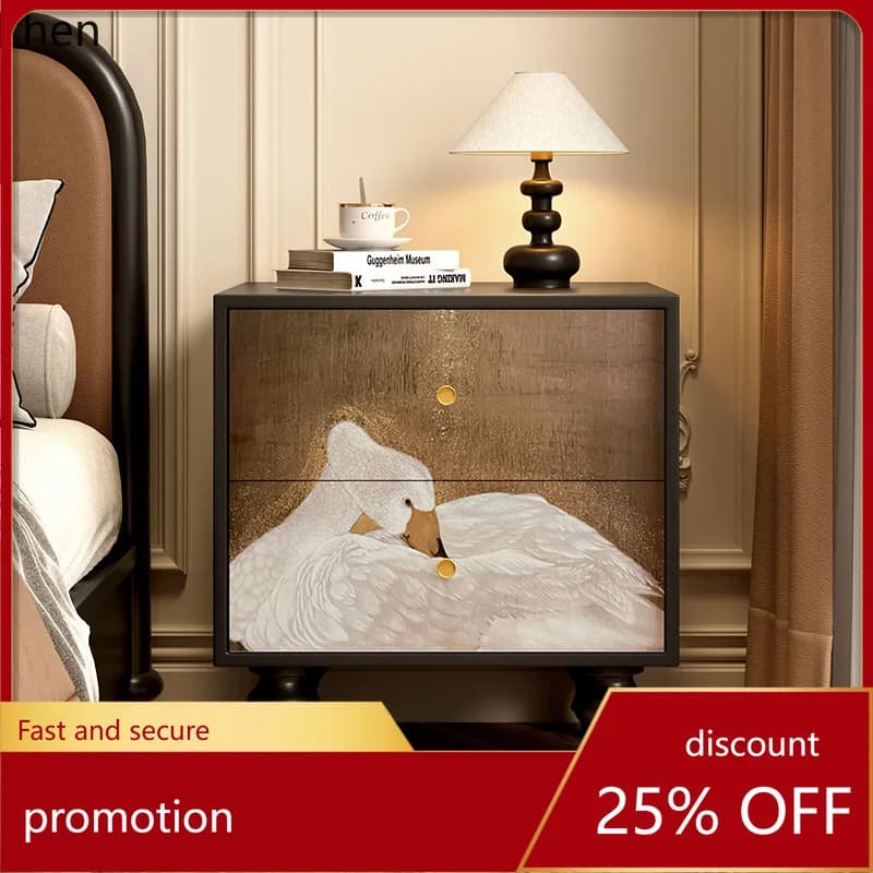 YFY Solid Wood Vintage Storage Cabinet Bedroom Bedside Living Room Drawer Cabinet Multi-Functional