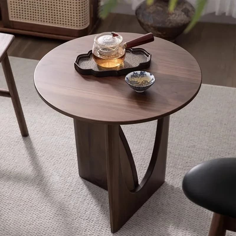 Nordic all-solid wood coffee table sofa side few small apartment living room home balcony table black walnut round corner table
