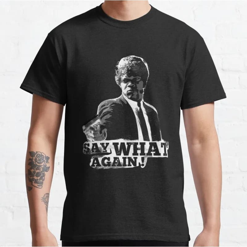 80s vintage movie Pulp fiction Say What Again! Short-sleeve crewneck T-shirt for men large size Adult Tops S-6xl