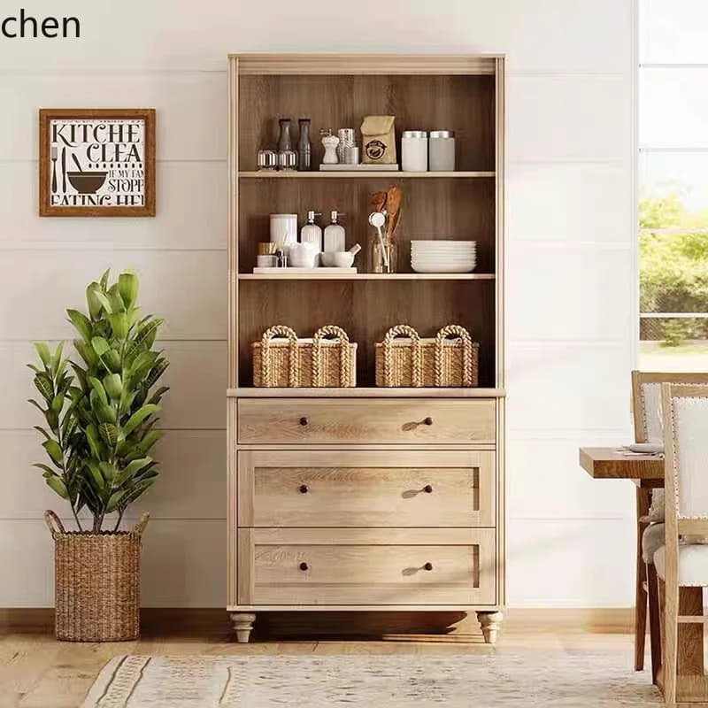 YFY  Retro Solid Wood Bookshelf Study Storage Open Sideboard Storage Living Room Display Cabinet