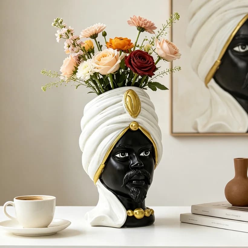 Nordic Resin Vase African Black Human Head Abstract Half Body Arrangement Human Face Modern Home Interior Vases Decoration