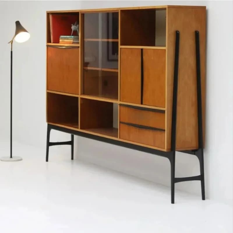 GZ-1    Log Art Sideboard Cabinet Vintage Cherry Wood Teak Color Living Room Wine Cabinet library furniture