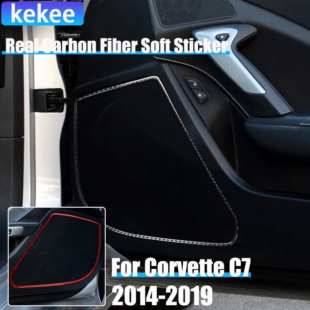 Real Carbon Fiber Car Accessories Door Speaker Frame Decorative Cover Soft Sticker For Corvette C7 LT1 Z06 ZR1 LT5 2014-2019