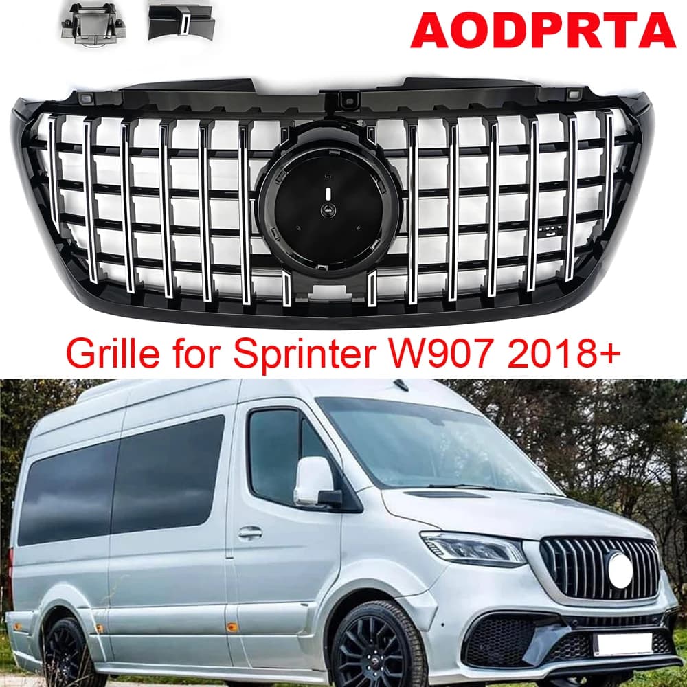 W907 Grille ACC Electric Model Grill Front BUmper Hood Grid for Mercedes Sprinter 2018+ W907 GTR Panamericana Style
